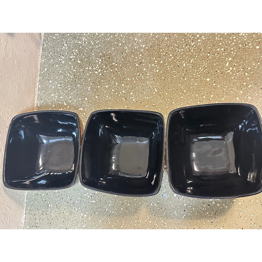MasterCuisine Square Stoneware Bowls Set of 3 Tan Blue‎ Speckled Black Interior - Picture 4 of 10